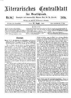 Literarisches Zentralblatt für Deutschland Samstag 27. August 1870