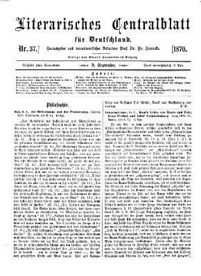 Literarisches Zentralblatt für Deutschland Samstag 3. September 1870