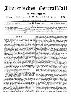 Literarisches Zentralblatt für Deutschland Samstag 29. Oktober 1870