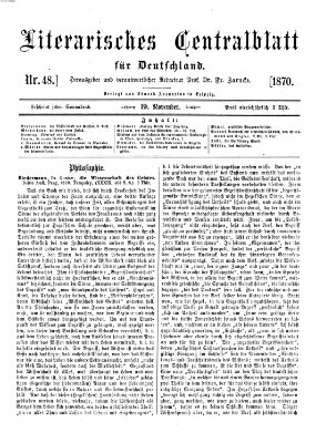 Literarisches Zentralblatt für Deutschland Samstag 19. November 1870