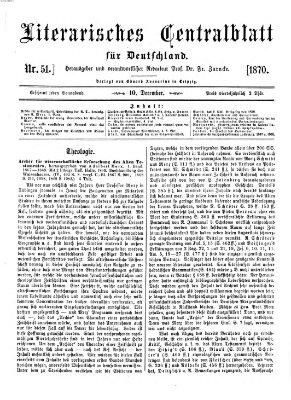 Literarisches Zentralblatt für Deutschland Samstag 10. Dezember 1870