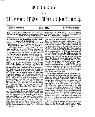 Blätter für literarische Unterhaltung Donnerstag 25. September 1856