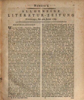 Allgemeine Literatur-Zeitung (Literarisches Zentralblatt für Deutschland) Dienstag 4. Januar 1785