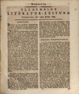 Allgemeine Literatur-Zeitung (Literarisches Zentralblatt für Deutschland) Samstag 15. Januar 1785