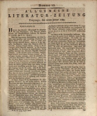 Allgemeine Literatur-Zeitung (Literarisches Zentralblatt für Deutschland) Freitag 21. Januar 1785