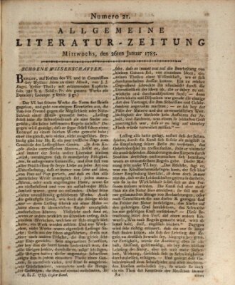 Allgemeine Literatur-Zeitung (Literarisches Zentralblatt für Deutschland) Mittwoch 26. Januar 1785