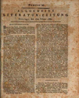 Allgemeine Literatur-Zeitung (Literarisches Zentralblatt für Deutschland) Dienstag 1. Februar 1785