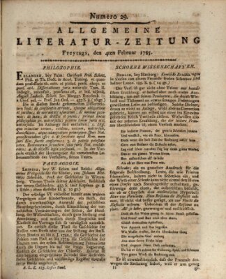 Allgemeine Literatur-Zeitung (Literarisches Zentralblatt für Deutschland) Freitag 4. Februar 1785