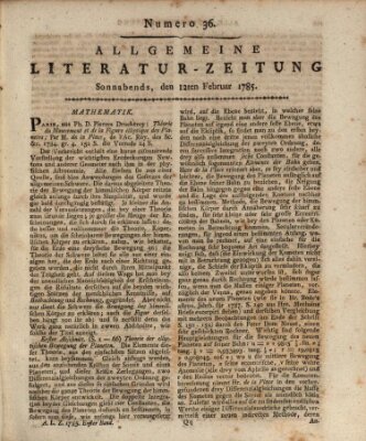 Allgemeine Literatur-Zeitung (Literarisches Zentralblatt für Deutschland) Samstag 12. Februar 1785