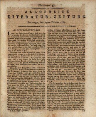 Allgemeine Literatur-Zeitung (Literarisches Zentralblatt für Deutschland) Freitag 25. Februar 1785