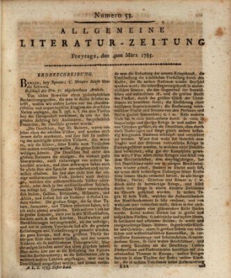 Allgemeine Literatur-Zeitung (Literarisches Zentralblatt für Deutschland) Freitag 4. März 1785