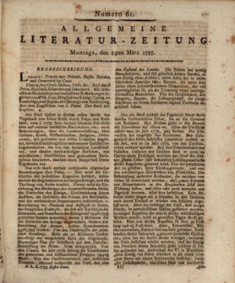 Allgemeine Literatur-Zeitung (Literarisches Zentralblatt für Deutschland) Montag 14. März 1785