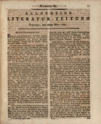 Allgemeine Literatur-Zeitung (Literarisches Zentralblatt für Deutschland) Freitag 18. März 1785