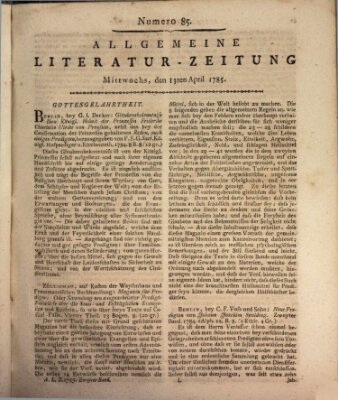 Allgemeine Literatur-Zeitung (Literarisches Zentralblatt für Deutschland) Mittwoch 13. April 1785