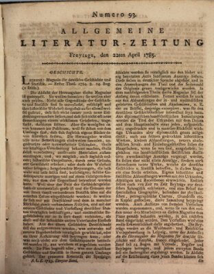 Allgemeine Literatur-Zeitung (Literarisches Zentralblatt für Deutschland) Freitag 22. April 1785