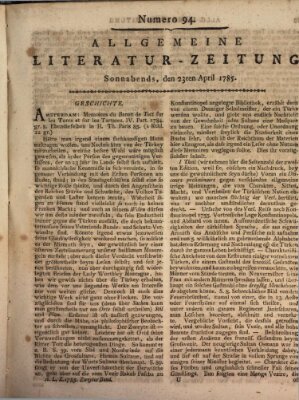 Allgemeine Literatur-Zeitung (Literarisches Zentralblatt für Deutschland) Samstag 23. April 1785