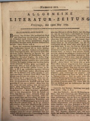 Allgemeine Literatur-Zeitung (Literarisches Zentralblatt für Deutschland) Freitag 13. Mai 1785