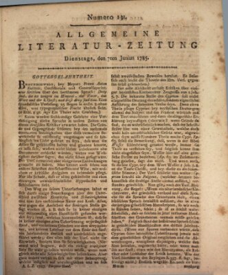 Allgemeine Literatur-Zeitung (Literarisches Zentralblatt für Deutschland) Dienstag 7. Juni 1785