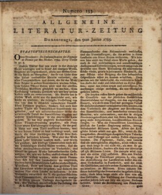 Allgemeine Literatur-Zeitung (Literarisches Zentralblatt für Deutschland) Donnerstag 9. Juni 1785