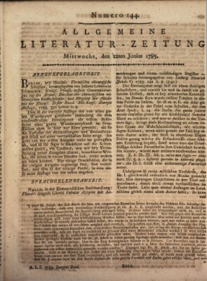 Allgemeine Literatur-Zeitung (Literarisches Zentralblatt für Deutschland) Mittwoch 22. Juni 1785