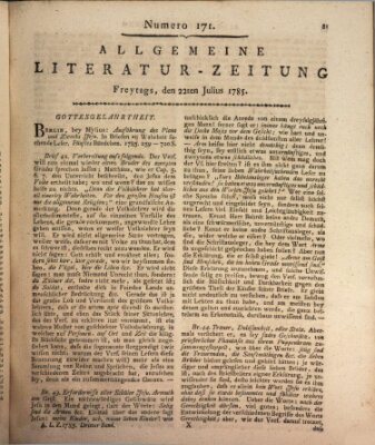 Allgemeine Literatur-Zeitung (Literarisches Zentralblatt für Deutschland) Freitag 22. Juli 1785