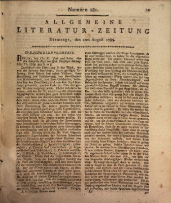 Allgemeine Literatur-Zeitung (Literarisches Zentralblatt für Deutschland) Dienstag 2. August 1785