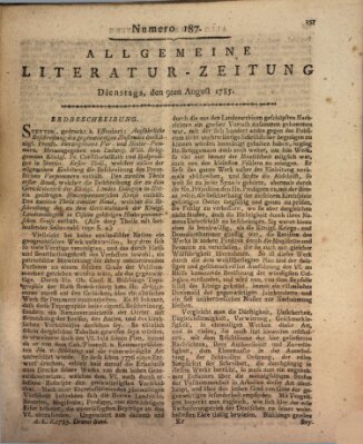 Allgemeine Literatur-Zeitung (Literarisches Zentralblatt für Deutschland) Dienstag 9. August 1785