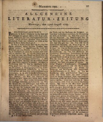 Allgemeine Literatur-Zeitung (Literarisches Zentralblatt für Deutschland) Montag 15. August 1785