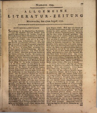 Allgemeine Literatur-Zeitung (Literarisches Zentralblatt für Deutschland) Mittwoch 17. August 1785