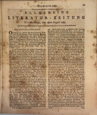 Allgemeine Literatur-Zeitung (Literarisches Zentralblatt für Deutschland) Donnerstag 18. August 1785