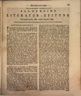 Allgemeine Literatur-Zeitung (Literarisches Zentralblatt für Deutschland) Samstag 20. August 1785