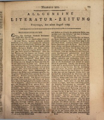 Allgemeine Literatur-Zeitung (Literarisches Zentralblatt für Deutschland) Freitag 26. August 1785