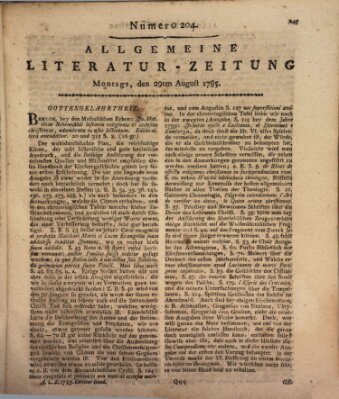 Allgemeine Literatur-Zeitung (Literarisches Zentralblatt für Deutschland) Montag 29. August 1785