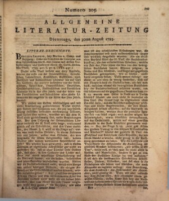 Allgemeine Literatur-Zeitung (Literarisches Zentralblatt für Deutschland) Dienstag 30. August 1785