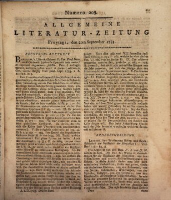 Allgemeine Literatur-Zeitung (Literarisches Zentralblatt für Deutschland) Freitag 2. September 1785