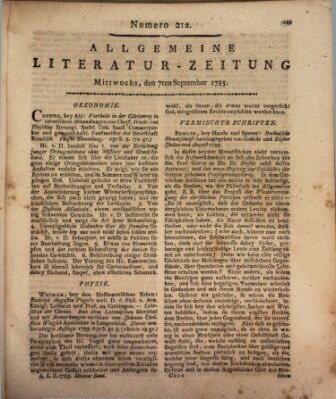 Allgemeine Literatur-Zeitung (Literarisches Zentralblatt für Deutschland) Mittwoch 7. September 1785