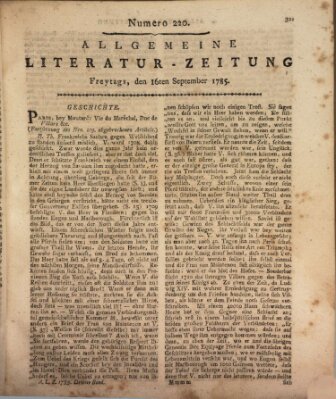 Allgemeine Literatur-Zeitung (Literarisches Zentralblatt für Deutschland) Freitag 16. September 1785