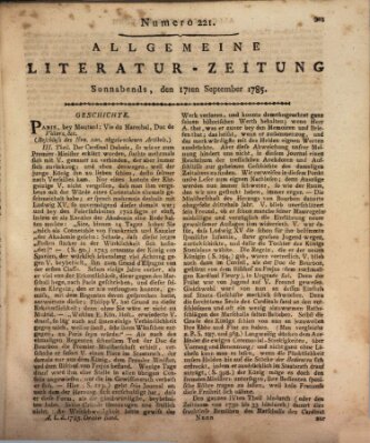 Allgemeine Literatur-Zeitung (Literarisches Zentralblatt für Deutschland) Samstag 17. September 1785