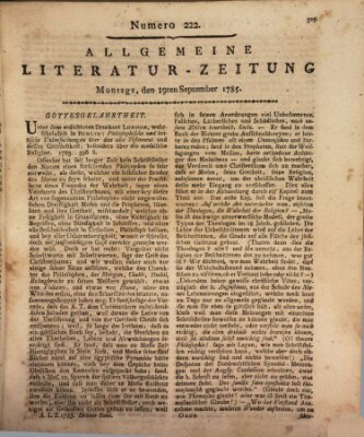 Allgemeine Literatur-Zeitung (Literarisches Zentralblatt für Deutschland) Montag 19. September 1785