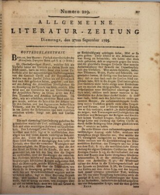 Allgemeine Literatur-Zeitung (Literarisches Zentralblatt für Deutschland) Dienstag 27. September 1785