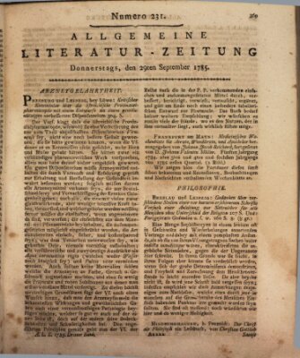 Allgemeine Literatur-Zeitung (Literarisches Zentralblatt für Deutschland) Donnerstag 29. September 1785