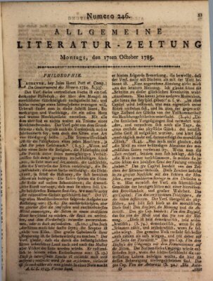 Allgemeine Literatur-Zeitung (Literarisches Zentralblatt für Deutschland) Montag 17. Oktober 1785