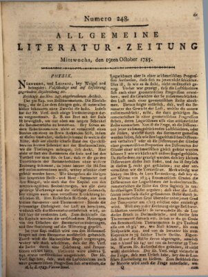 Allgemeine Literatur-Zeitung (Literarisches Zentralblatt für Deutschland) Mittwoch 19. Oktober 1785