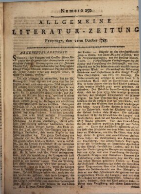 Allgemeine Literatur-Zeitung (Literarisches Zentralblatt für Deutschland) Freitag 21. Oktober 1785