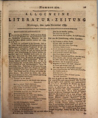 Allgemeine Literatur-Zeitung (Literarisches Zentralblatt für Deutschland) Montag 14. November 1785