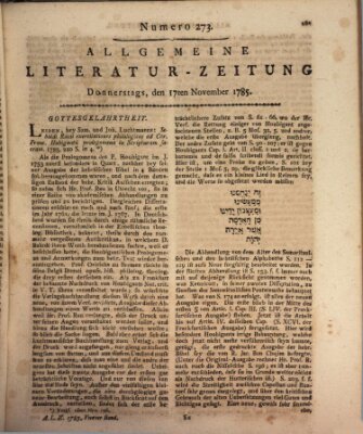 Allgemeine Literatur-Zeitung (Literarisches Zentralblatt für Deutschland) Donnerstag 17. November 1785