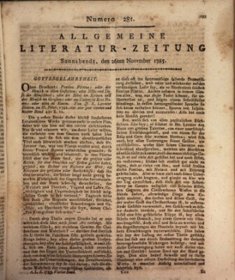 Allgemeine Literatur-Zeitung (Literarisches Zentralblatt für Deutschland) Samstag 26. November 1785