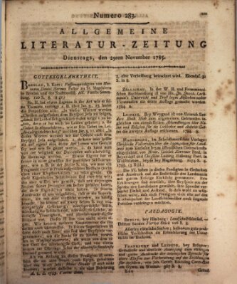 Allgemeine Literatur-Zeitung (Literarisches Zentralblatt für Deutschland) Dienstag 29. November 1785