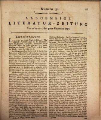 Allgemeine Literatur-Zeitung (Literarisches Zentralblatt für Deutschland) Samstag 31. Dezember 1785