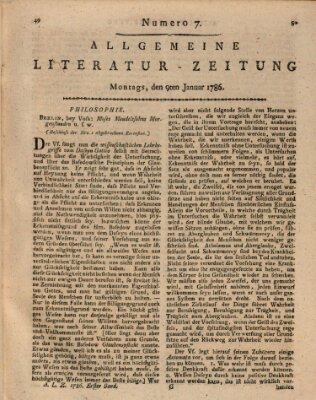 Allgemeine Literatur-Zeitung (Literarisches Zentralblatt für Deutschland) Montag 9. Januar 1786